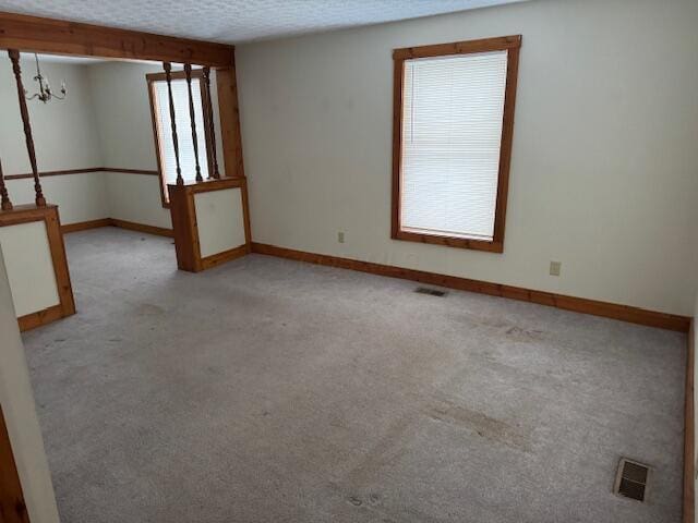 carpeted spare room with a textured ceiling and a healthy amount of sunlight