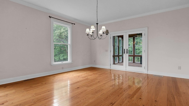 1859 Hardscrabble Rd, Alexandria, OH 43001 - empty room with a chandelier, hardwood / wood-style floors, baseboards, french doors, and ornamental molding