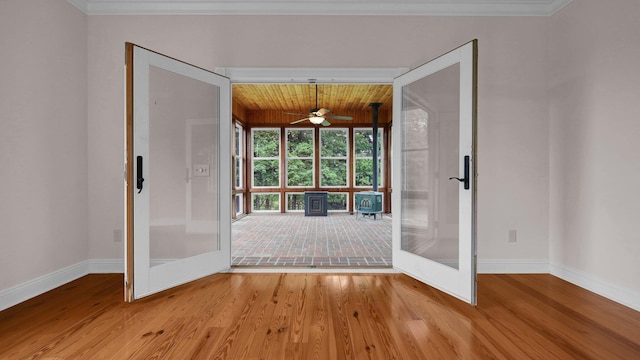 1859 Hardscrabble Rd, Alexandria, OH 43001 - entryway with baseboards, wood finished floors, ceiling fan, french doors, and crown molding
