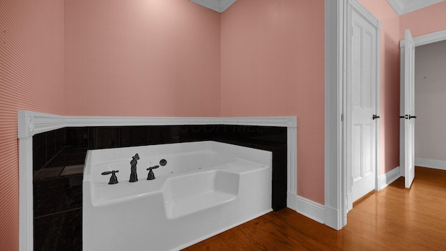 1859 Hardscrabble Rd, Alexandria, OH 43001 - full bath featuring wood finished floors, a jetted tub, a fireplace, and baseboards