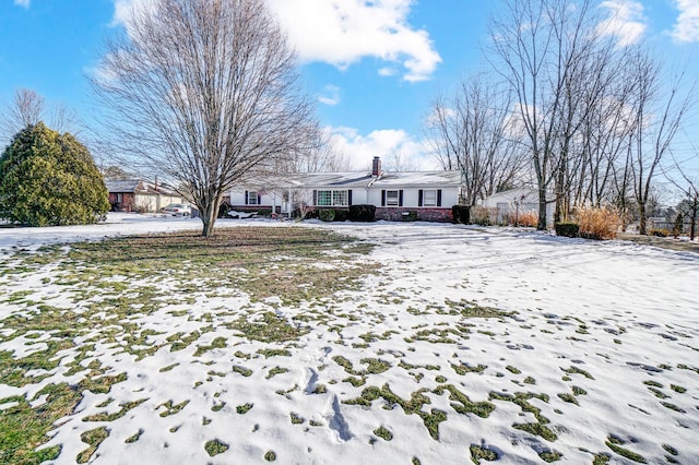 view of yard layered in snow