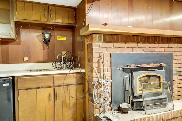 interior space featuring wood walls