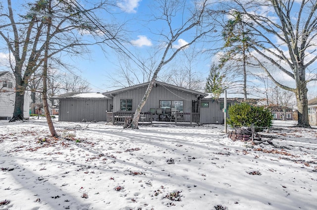 view of snow covered property