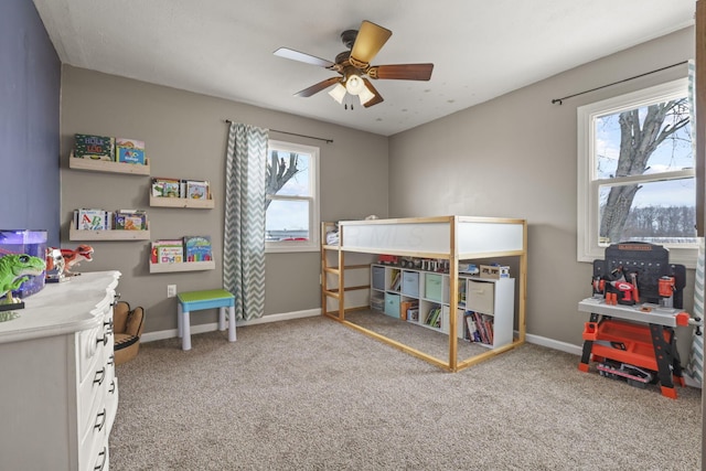 bedroom with carpet flooring and ceiling fan