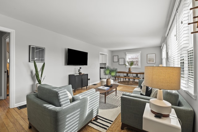 living room with light wood-type flooring