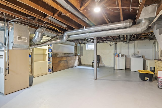 basement with electric panel and independent washer and dryer