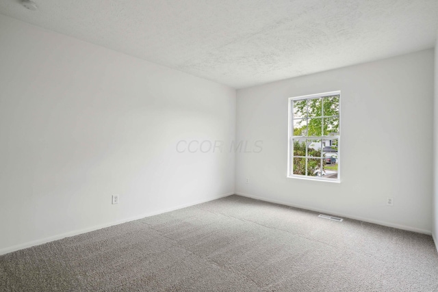 spare room featuring carpet floors and a textured ceiling