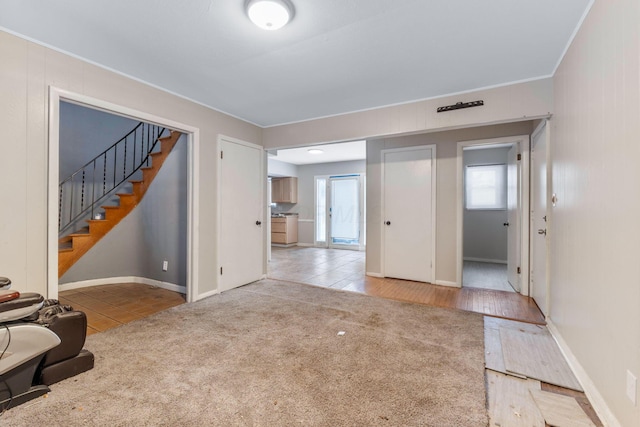 living room featuring light colored carpet