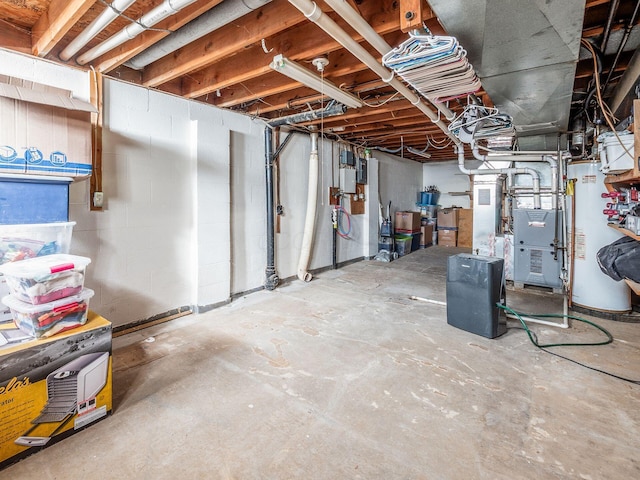 basement with water heater