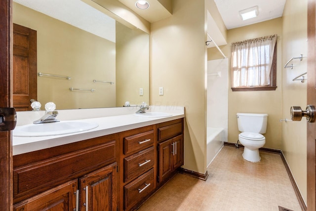 full bathroom with vanity, toilet, and shower / bathing tub combination