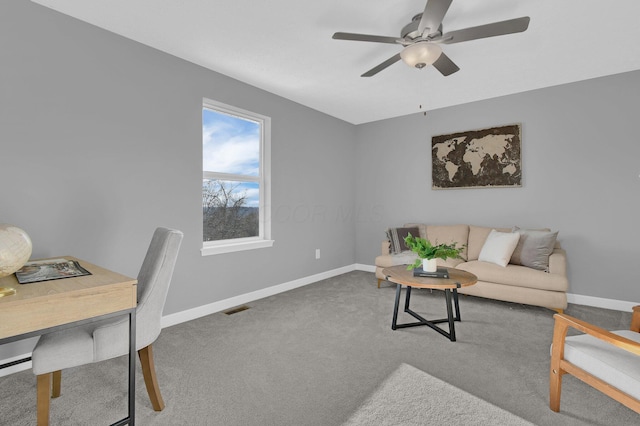 interior space featuring ceiling fan