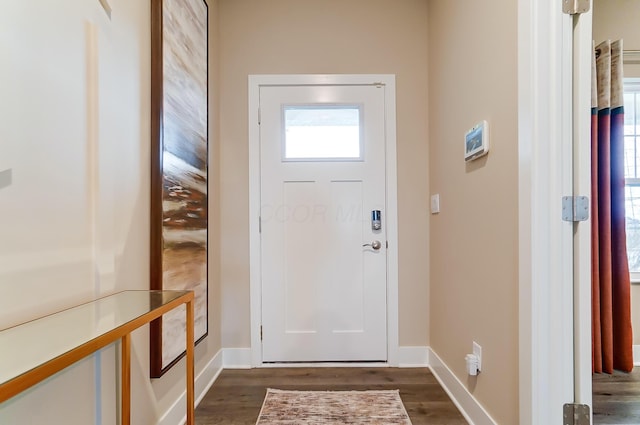 entryway with dark hardwood / wood-style flooring