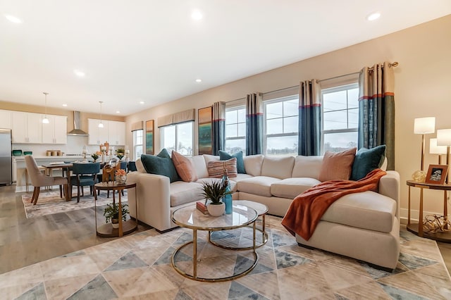 living room with light hardwood / wood-style floors