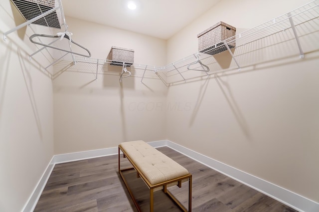 walk in closet featuring hardwood / wood-style floors