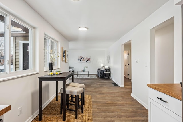 hallway with dark hardwood / wood-style floors