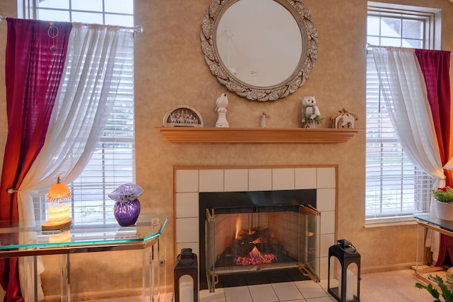 room details featuring a fireplace