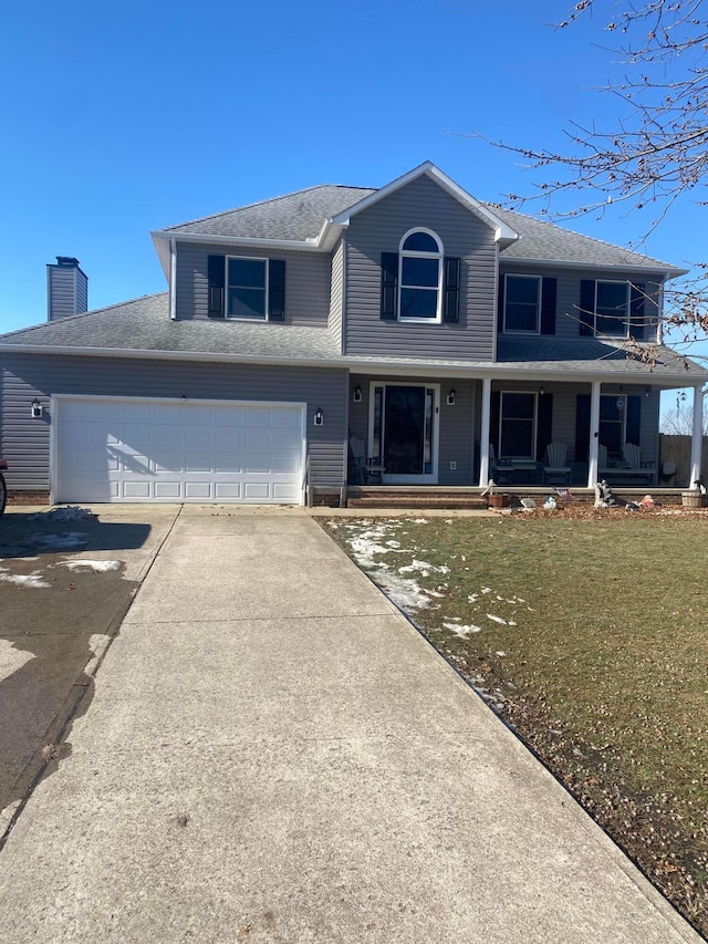 view of front of house featuring a porch and a front lawn