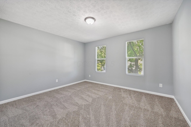 carpeted empty room featuring a textured ceiling