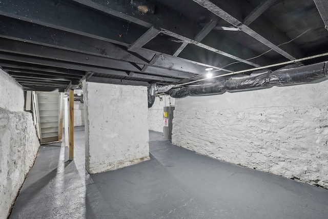 basement featuring electric water heater