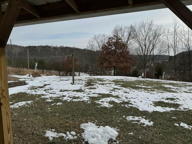 view of yard layered in snow