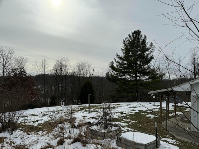 view of yard layered in snow