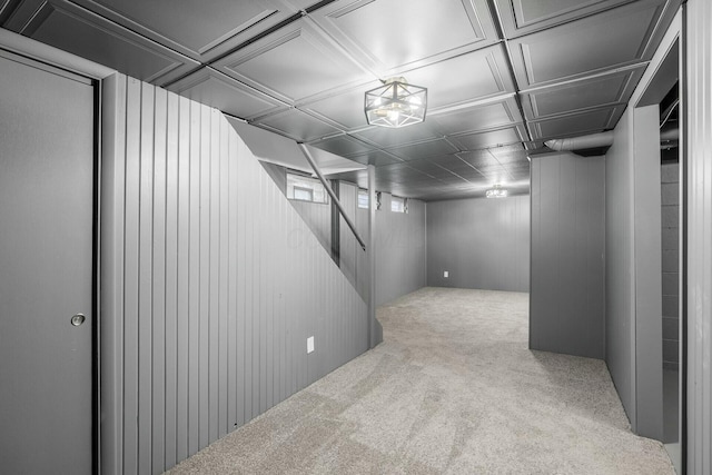 basement with light carpet