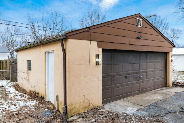 view of snow covered garage