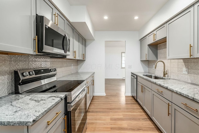 kitchen featuring stainless steel appliances and gray cabinets