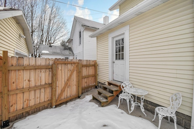 view of snow covered patio