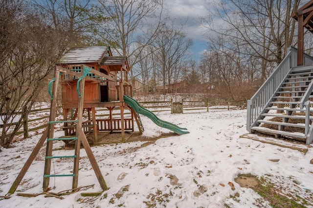 view of snow covered playground