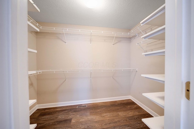 walk in closet with hardwood / wood-style flooring