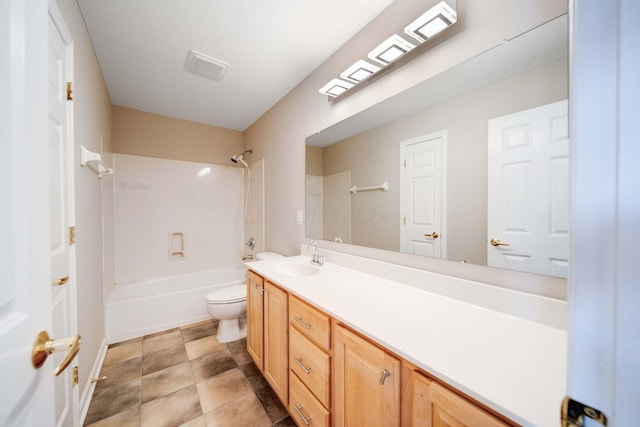 full bathroom featuring vanity, toilet, and bathing tub / shower combination