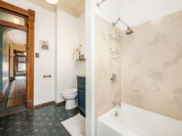 full bathroom featuring vanity,  shower combination, and toilet