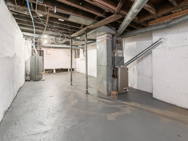 basement featuring heating unit