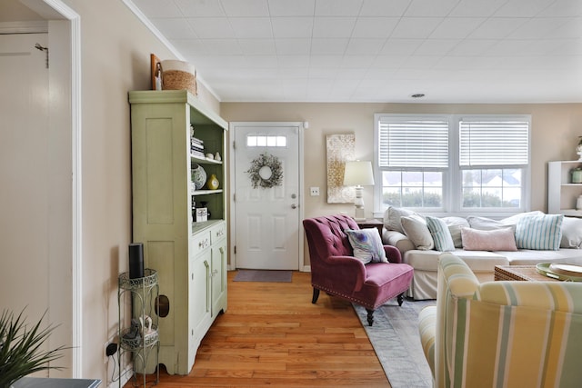 living room with light hardwood / wood-style flooring