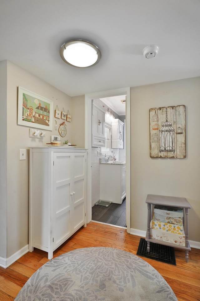 interior space featuring sink and light wood-type flooring