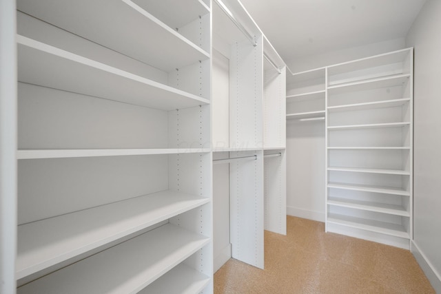 walk in closet featuring light carpet