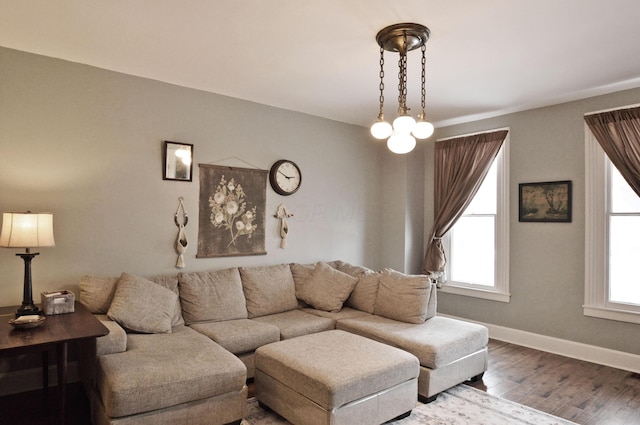 living room with hardwood / wood-style floors