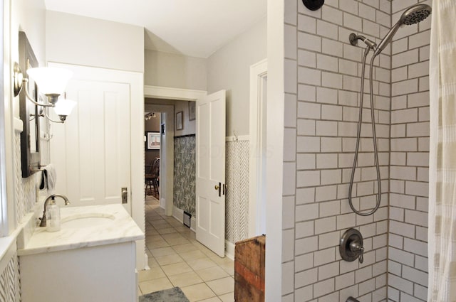 bathroom with vanity and tile patterned flooring