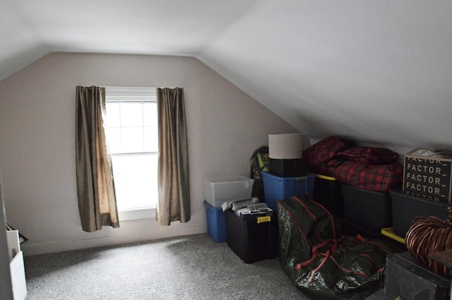 additional living space featuring lofted ceiling and carpet floors