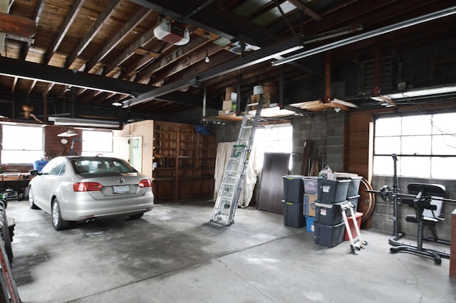 garage with a garage door opener