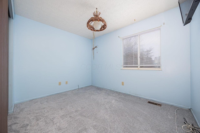 unfurnished room with light carpet and a textured ceiling