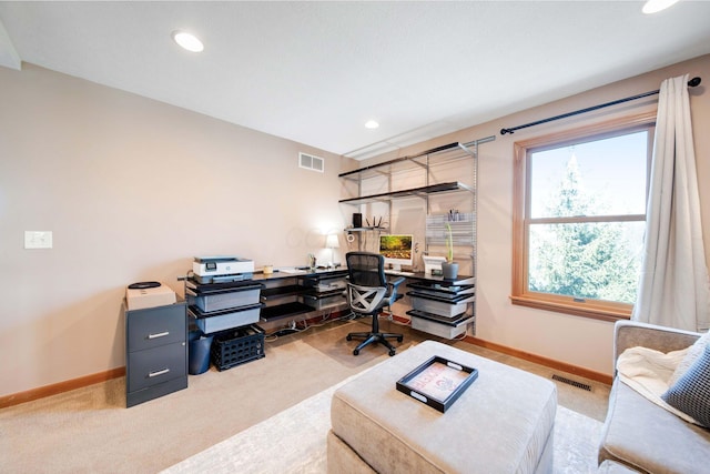 view of carpeted home office