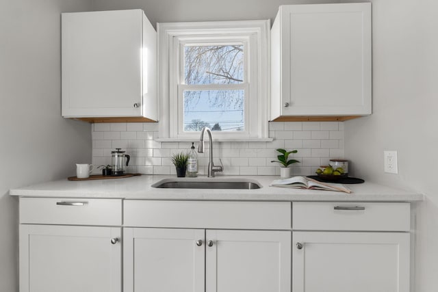 kitchen with white cabinets