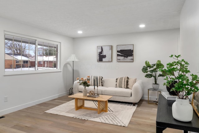 living room with light hardwood / wood-style flooring