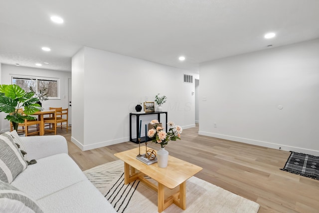 living room with light hardwood / wood-style floors