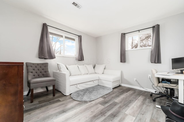 living room with a healthy amount of sunlight and wood-type flooring