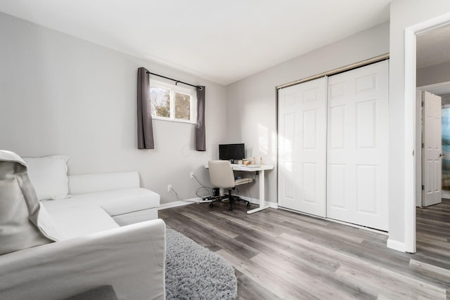 office space with hardwood / wood-style flooring