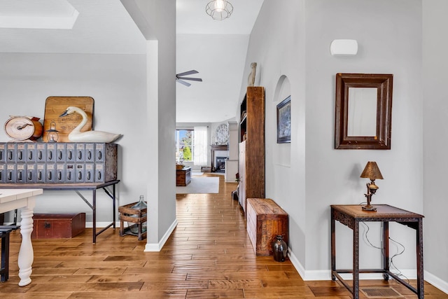 hallway with wood-type flooring