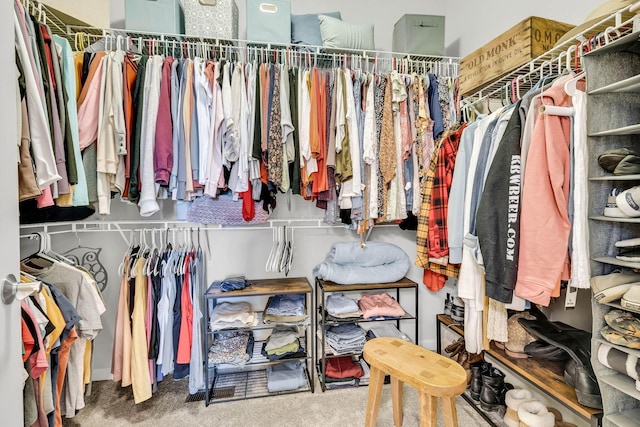 walk in closet with carpet